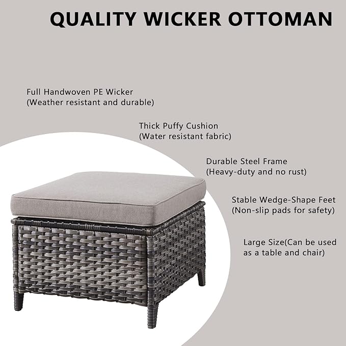 Rilyson Wicker Patio Furniture Set - 7 Piece Rattan Outdoor Sectional Conversation Sets with 4 Swivel Rocking Chairs,2 Ottomans and 1 Sofa for Porch Deck Garden(Mixed Grey/Grey)