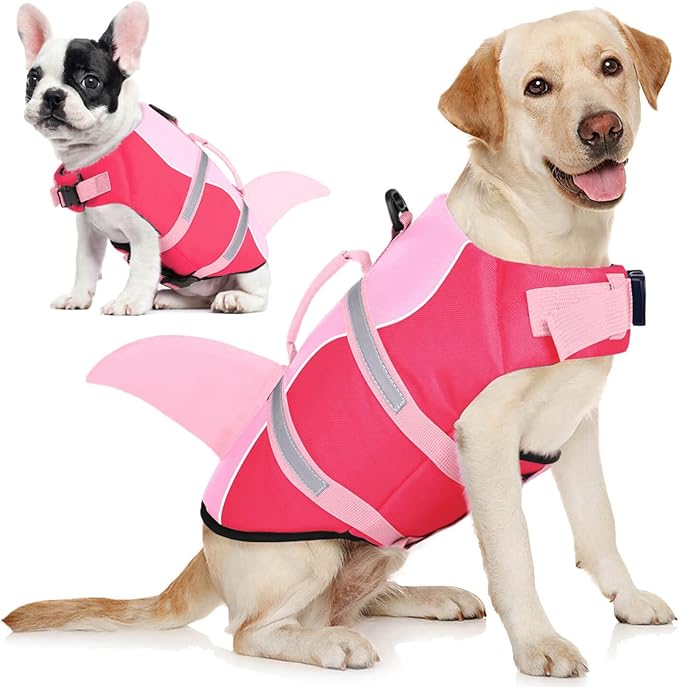 AOFITEE Dog Life Jacket Large, Shark Dog Life Vest for Swimming Boating, High Flotation Reflective Dogs Swimming Vest Life...