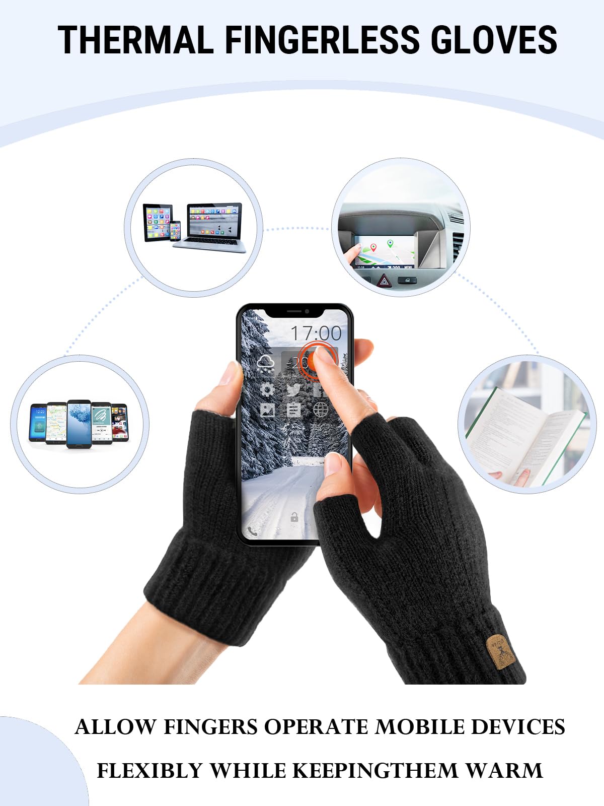 JUNRUI Fingerless Gloves Half Finger Winter Warm Knitted Gloves Working Running Biking Driving for Men and Women