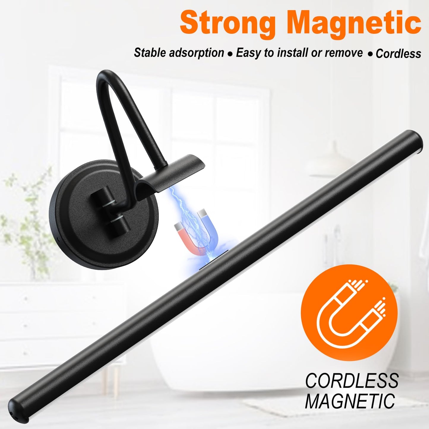 Battery Operated Vanity Light, Magnetic Mount Makeup Mirror Light Bar with Remote, Dimmable 3 Color Temp Timer, 22.8 Inch for Bathroom Bedroom Dressing Table