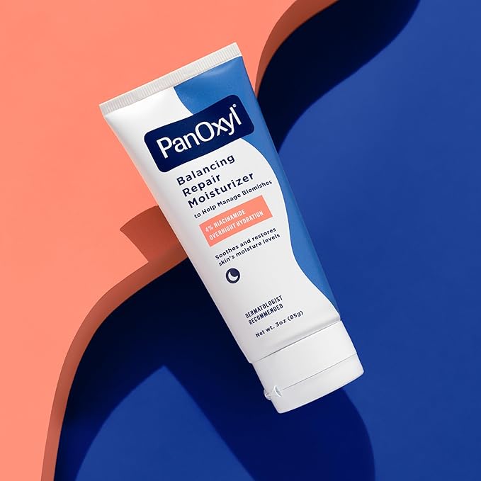 PanOxyl PM Balancing Repair Moisturizer with Niacinamide, Ceramides and Cica, Hydrating Face Moisturizer, Acne Prone Skin and Dry Skin, Non-Comedogenic Night Face Moisturizer, 3 oz