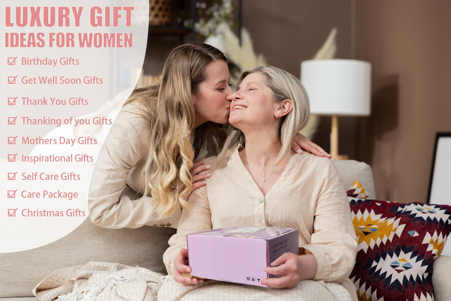 Acecreate Birthday Gifts for Women Self Care Gifts Get Well Soon Gifts, Rose Relaxing Spa Gifts Basket Care Package with Luxury Flannel Blanket, Unique Mothers Day Gifts Idea for Mom Pink
