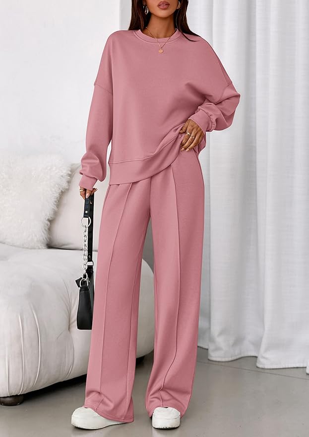 PRETTYGARDEN 2 Piece Sets For Women Fall Trendy Long Sleeve Sweatshirt Wide Leg Pants Loungewear Set Matching Sweatsuit