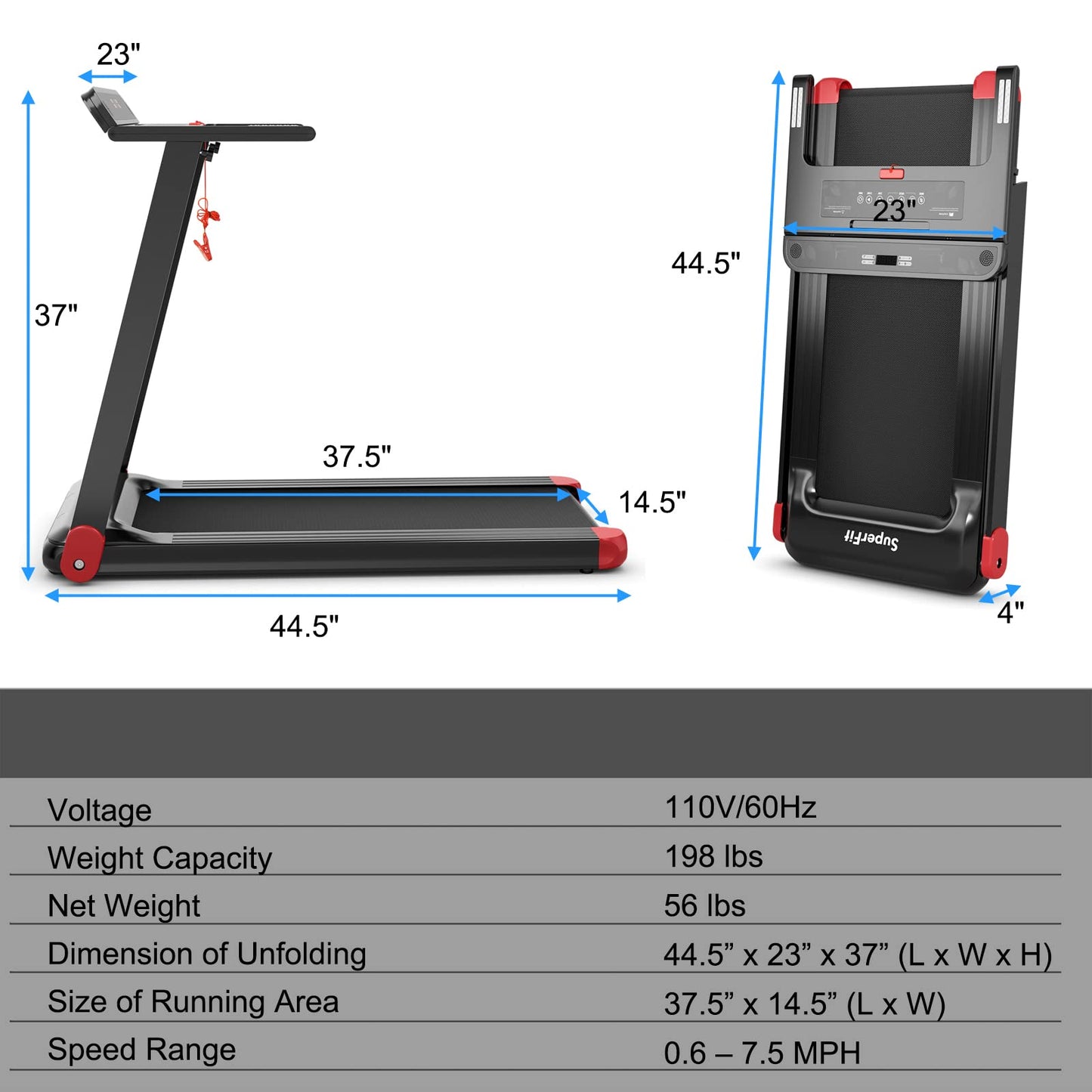 Goplus Folding Treadmill, Compact Superfit Treadmill with APP Control, Blue Tooth Speaker, 12 Preset Programs, LED Display and Device Holder, Walking Running Machine for Home Office (Red)