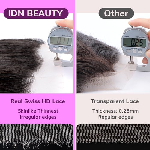 IDN BEAUTY SKINLIKE REAL HD Lace Closure Lace Frontal Human Hair Straight Deep Body Wave Scalp-Simulating 0.1mm Ultra Thin HD Closure Pre Bleached Single Knots Pre Plucked Clean Natural Hairline