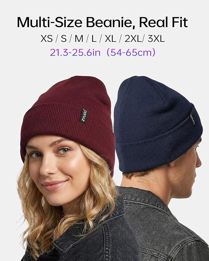 Zylioo Oversize Beanie Hats, XXL Big Size Ribbed Knit Cuffed Winter Hat for Cold Weather, Warm Skull Watch Cap