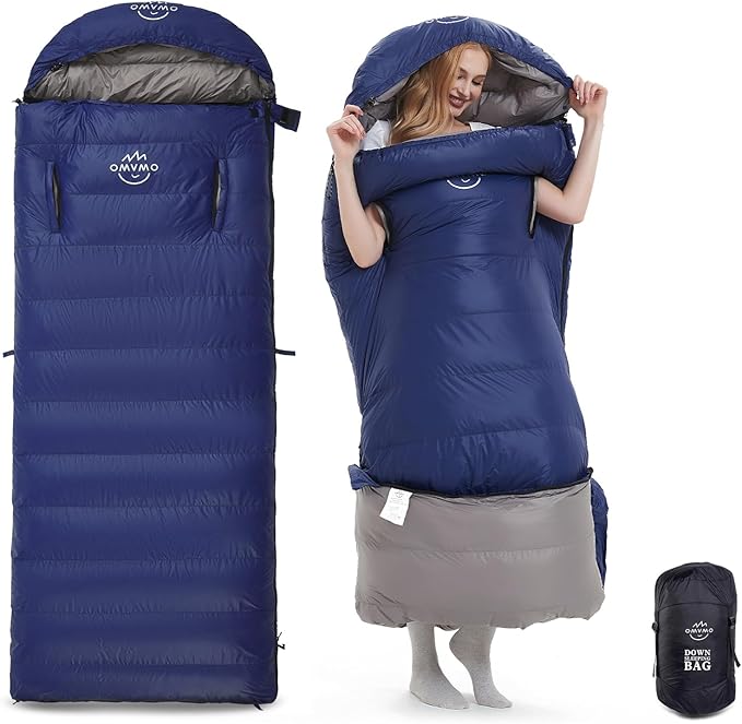 OMVMO 0-20 Degrees F Down Sleeping Bag for Adults - 4 Season Envelope With Arm Holes, Wearable for Backpacking Camping - U...