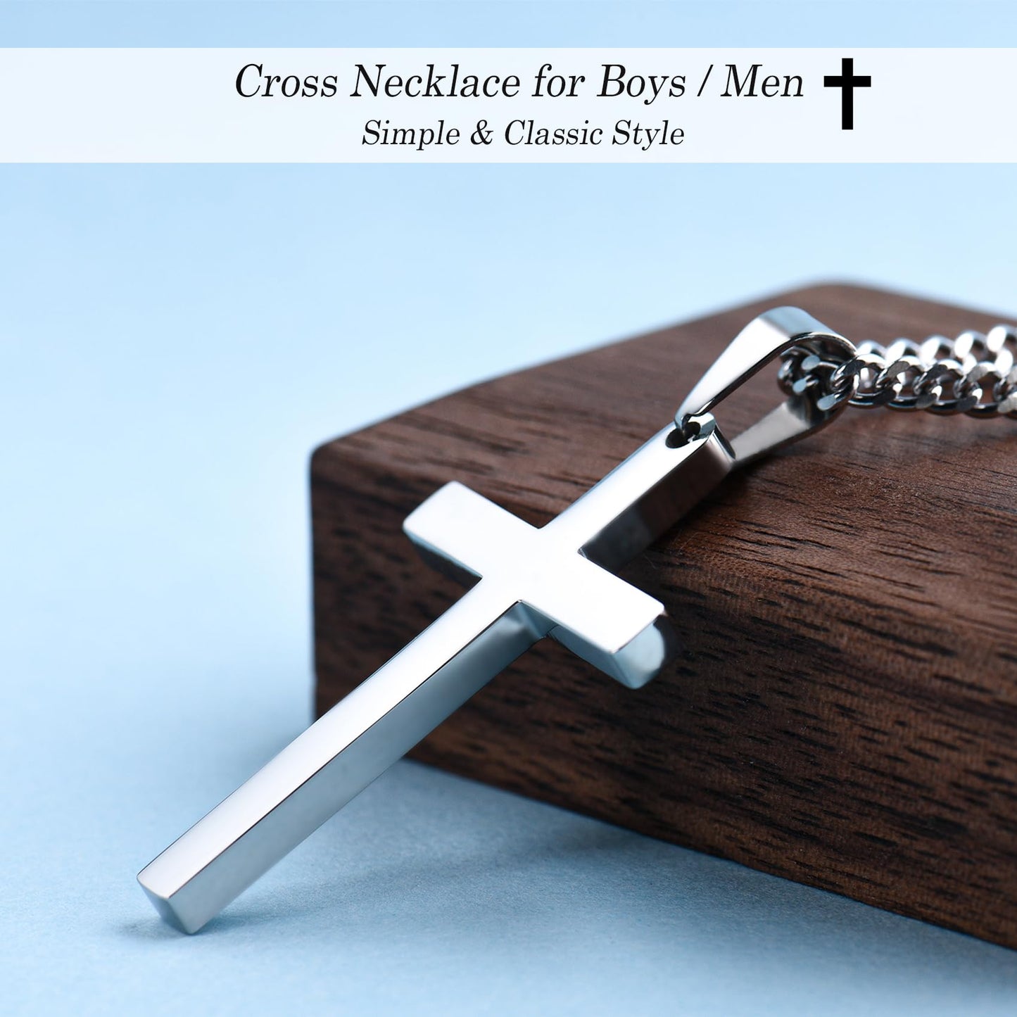 EPIRORA 21st Birthday Gifts for Men Boys, Stainless Steel Chain Silver Cross Necklace Jewelry, 21 Year Old Boy Birthday Gifts for Son Grandson Nephew Brother