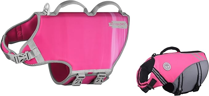 VIVAGLORY + Neoprene Dog Life Vest + Sports Style Dog Life Jacket, Swimming Vest with Handle, Ripstop & Buoyancy