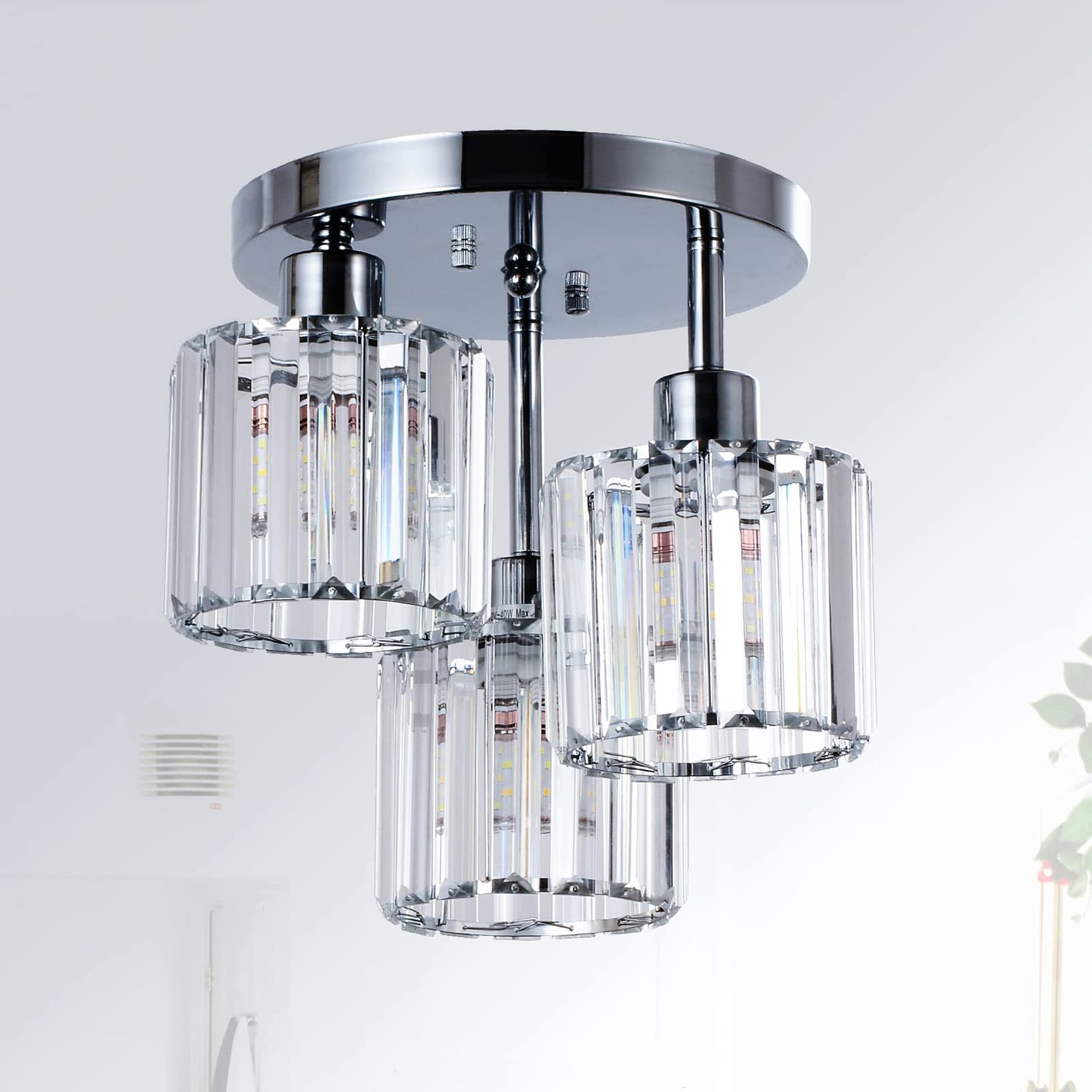 PAUFUL Semi Flush Mount Ceiling Light,3-Light Modern Close to Ceiling Light Fixtures,Kitchen Light with Clear Crystal Shades, Hallway Light Fixtures for Kitchen Entryway Bedroom Bathroom Foyer