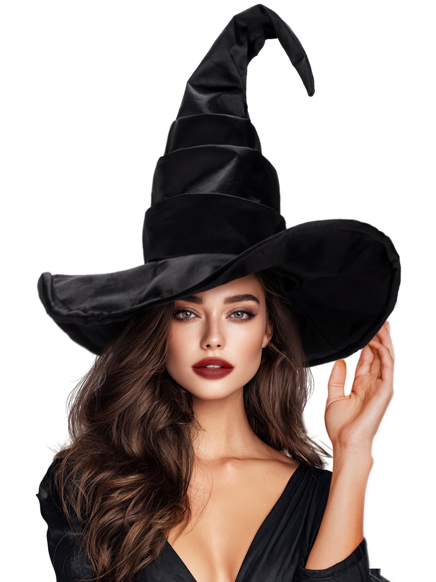 Ibeauti Women Halloween Witch Hat Long Ruched Black Witch Costume Hat Accessory (Black)