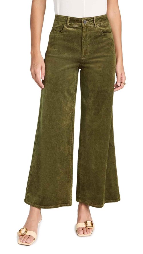 PAIGE Women's Harper Ankle Corduroy Pants, Army, Green, 31