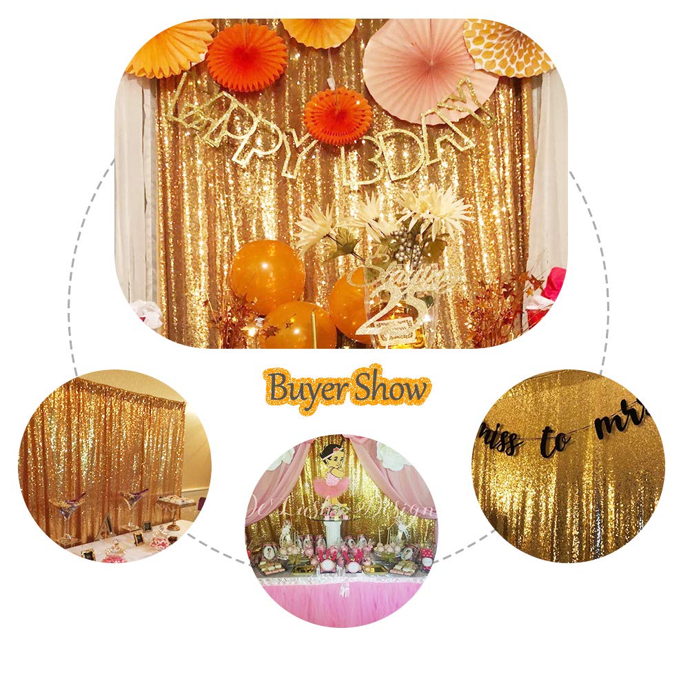 SquarePie Sequin Backdrop 10FT x 10FT Gold Photography Background Sparkly Curtain Selfie Wall for Wedding Party Decoration