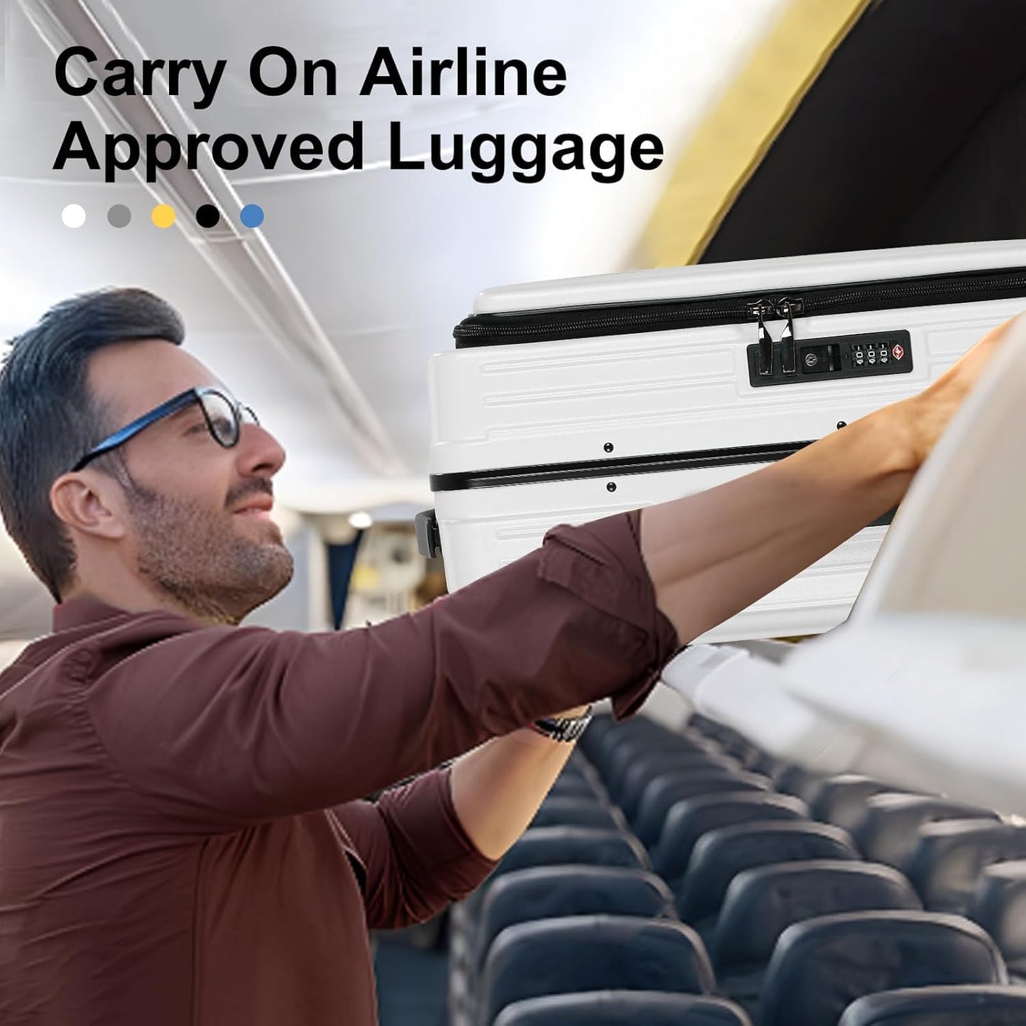 CENSIEN 20 Inch Carry On Luggage with Spinner Wheels, Top Opening Lightweight ABS+PC Hard Shell Suitcases with Aluminum Frame, YKK Zipper, TSA Lock (White, 1 PC)