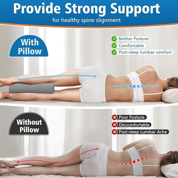 SweetSlubr Knee Pillow for Side Sleepers, Half Moon Memory Foam Bolster Pillow for Legs, Ergonomic Design Wedge Elevation Pillow for Side & Back Sleeping, Under Knee Support, Foot, Ankle, Lumbar,Gray