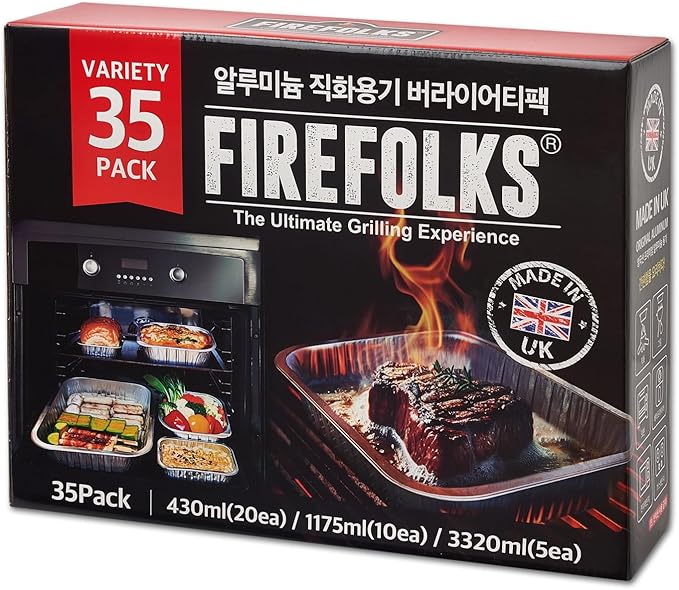 FIREFOLKS Disposable Premium Aluminum Pans – 35 Pack Variety Set Heavy-Duty Open-Flame Trays, Cookware for Cooking, Bakin...
