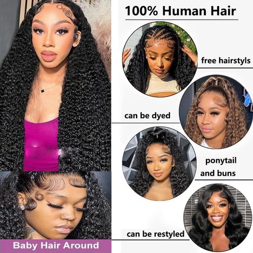 UDJLH 13x6 Deep Wave Lace Front Wigs Human Hair Pre Plucked Wet And Wavy Lace Front Wigs Human Hair 180% Density Brazilian Curly Human Hair Lace Front Wigs (18 Inch-12A)
