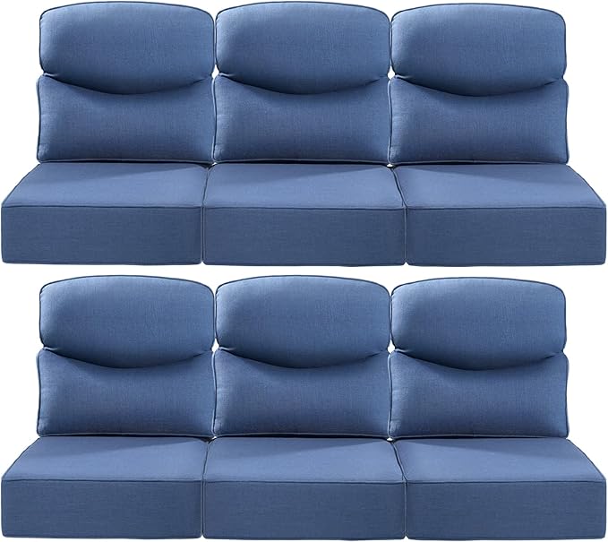 ACTREST Luxury 22x24/22x25 6-Inch Smile Patio Cushions for Outdoor Furniture Set of 6 - Thick Back & Deep Seat Outside Chair Cushions for Rattan Metal Glider Loveseat Sectional Sofa - Navy Blue