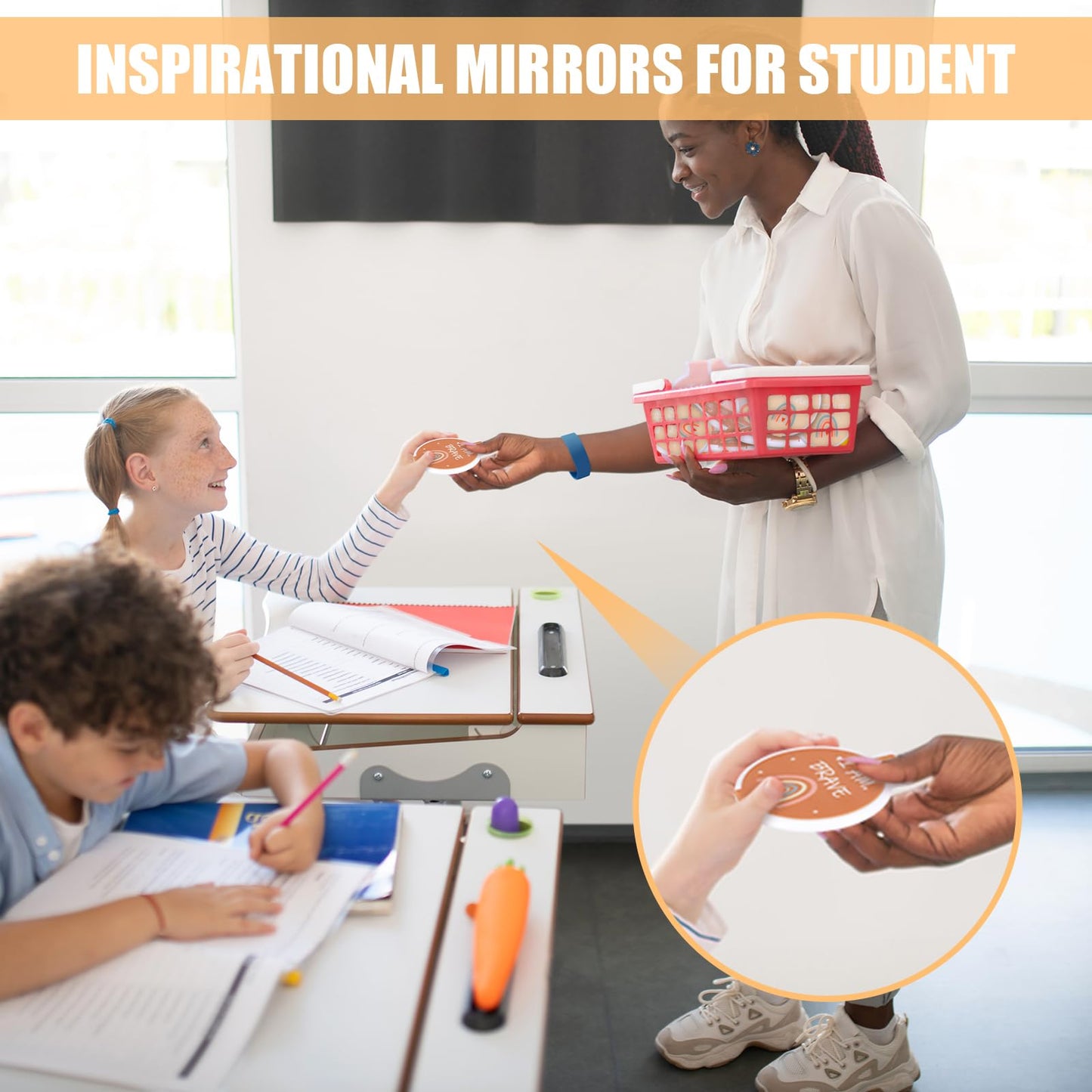 Geetery 24 Pcs Inspirational Compact Mirror Bulk Back to School Gifts Round Folding Boho Mini Pocket Rainbow Mirror for Women Po