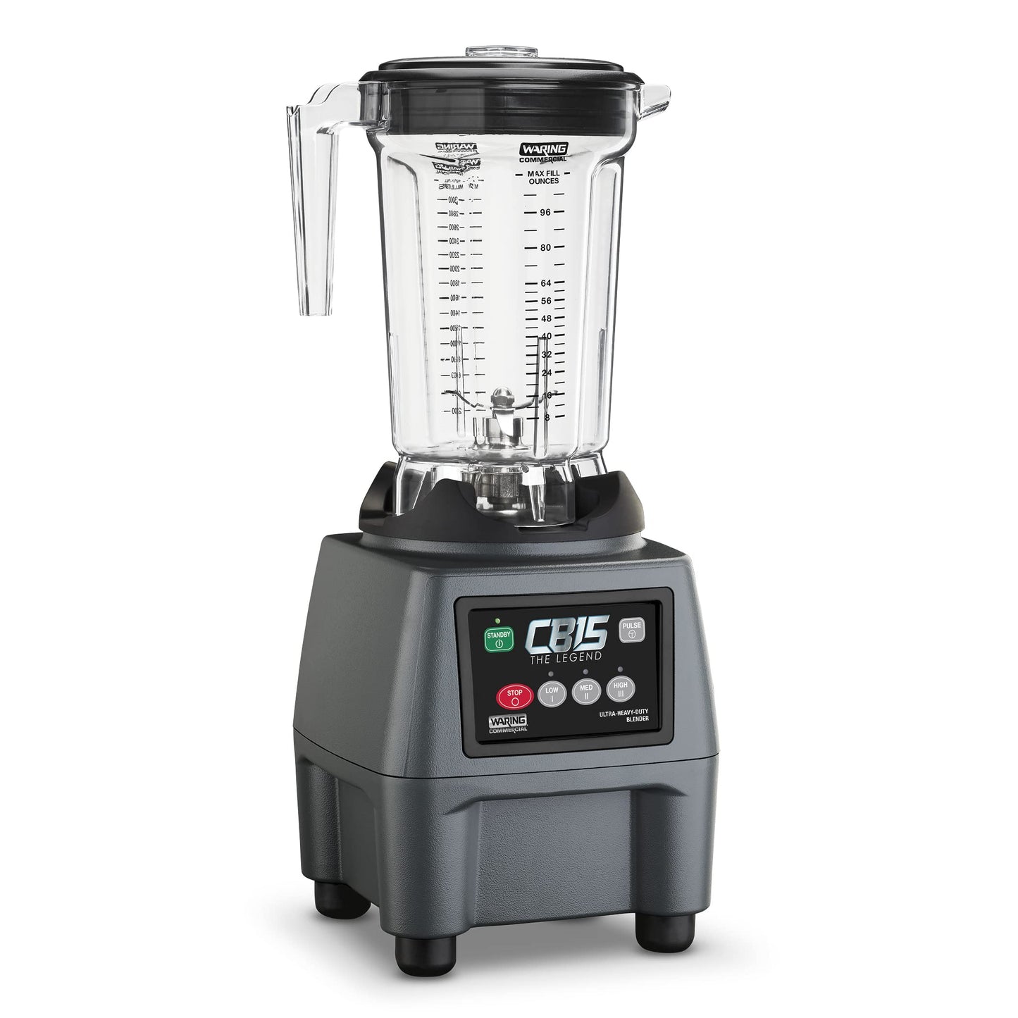 Waring Commercial CB15P Ultra Heavy Duty 3.75 HP Blender, Electric Touchpad Controls with BPA Free Copolyester 1 Gallon Container, 120V. 5-15 Phase Plug,Stainless Steel, Black