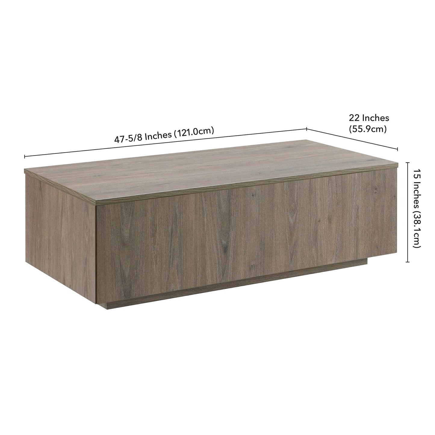 Henn&Hart 48" Rectangular Low-Profile Wood Coffee Table for Living Room, Family Room, or Office, Weathered Gray