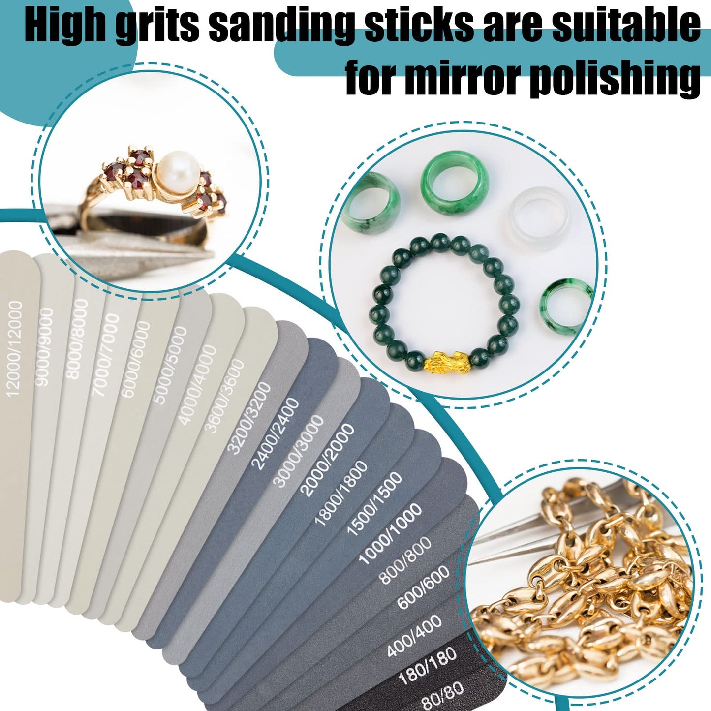Honoson 20 Pcs Sanding Sticks for Plastic Models 3D Print Polishing Sticks Assorted Metal and Wood Sanding Tools Accessory for Model Craft Amateur Beginner(Low Grits and High Grits,Water Drop Style)