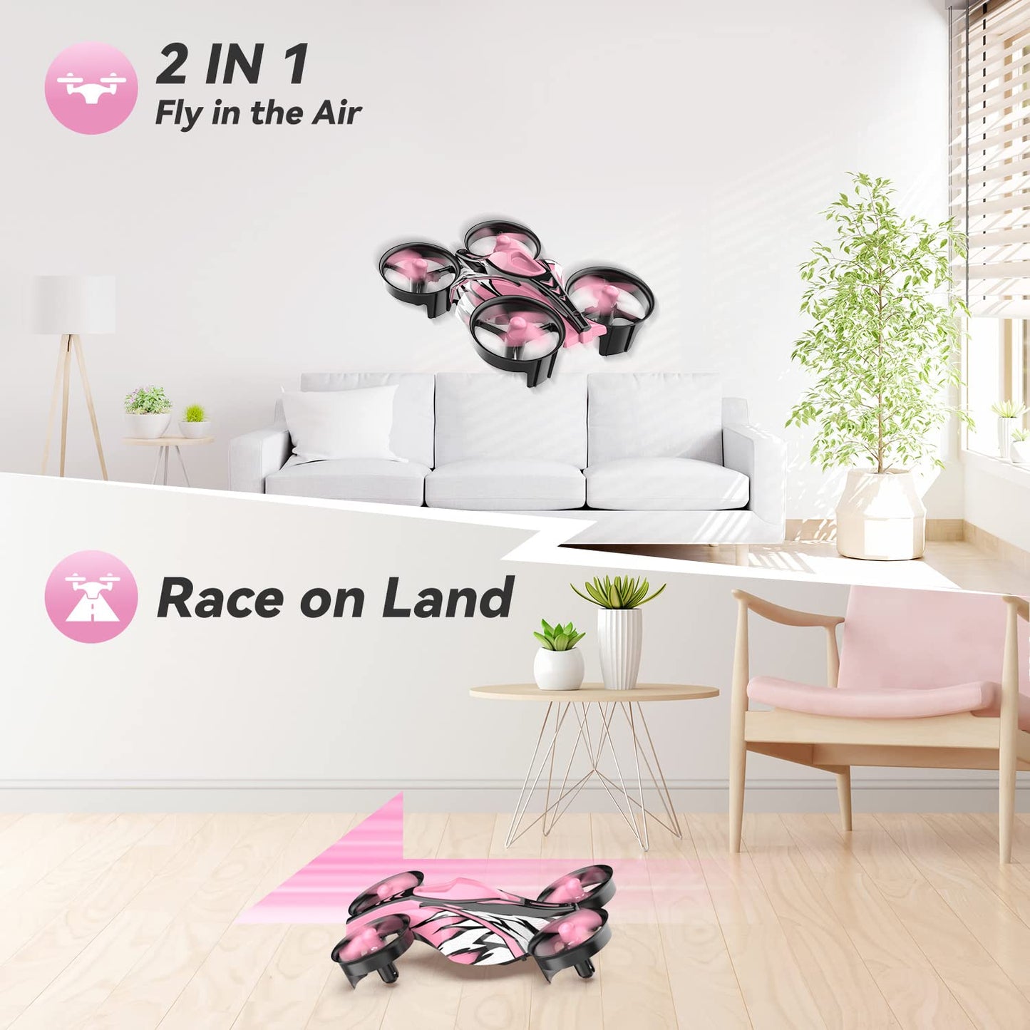 Mini Drone for Kids,Beginners,Adults,RC Small Nano Drones Quadcopter with 2-In-1 Race and Fly Mode,LED Light,Altitude Hold,3D Flip,Circle Fly,2 Batteries,Gift Toy for age 8-12 Boys and Girls Indoor