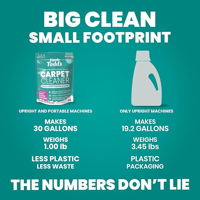 Uncle Todd's Carpet Cleaner Powder | Enzyme Formula for Carpet Machines | Removes Pet Odors & Stains | Safe for Carpets, Rugs & Upholstery | Makes 30 Gallons