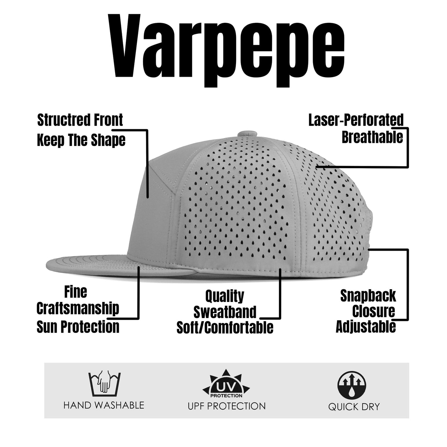 Varpepe Performance Snapback Hats for Men Women,Flat Bill Brim Cap,Golf,Running,Workout