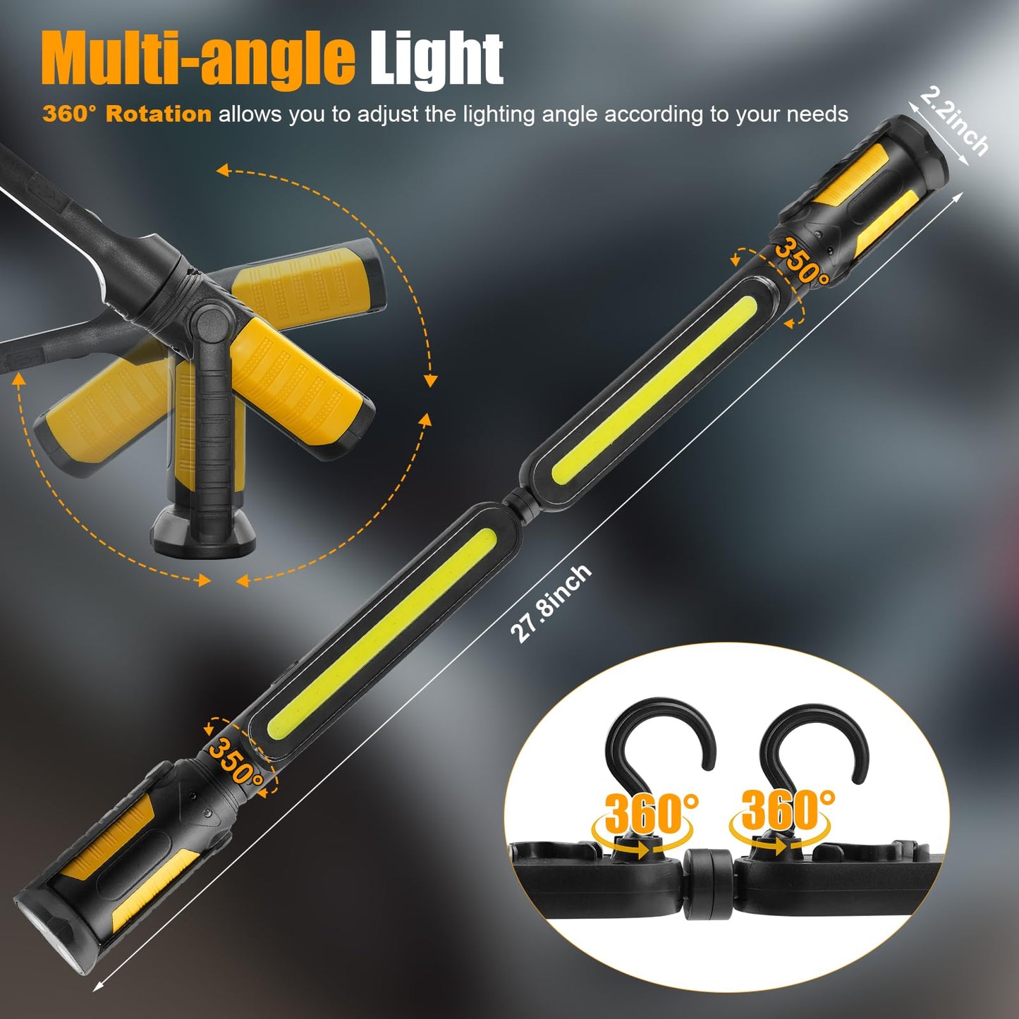 SYLSTAR Mechanic Work Light Bar with Upgraded Sensor Control - 2400LM LED, 4400mAh Rechargeable Underhood Work Light with Hooks & Magnetic Base for Car Repairing, Garage Workshop, Emergency