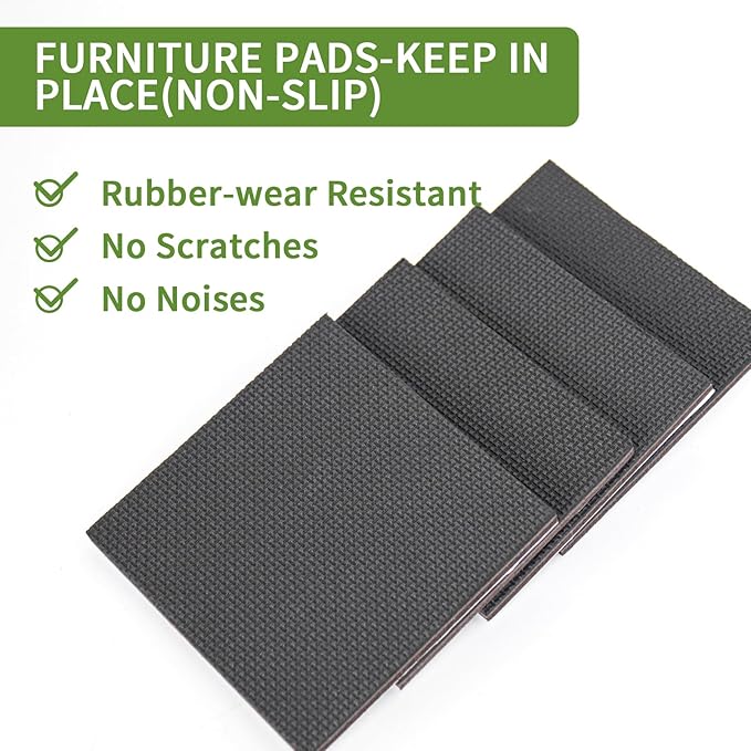 COVERCORNER Non Slip Furniture Pads 8 PCS 4'' Square - Anti Slip Furniture Pads - Self Adhesive Rubber Feet Furniture Feet - Chair Leg Floor Protectors - Keep Furniture in Place