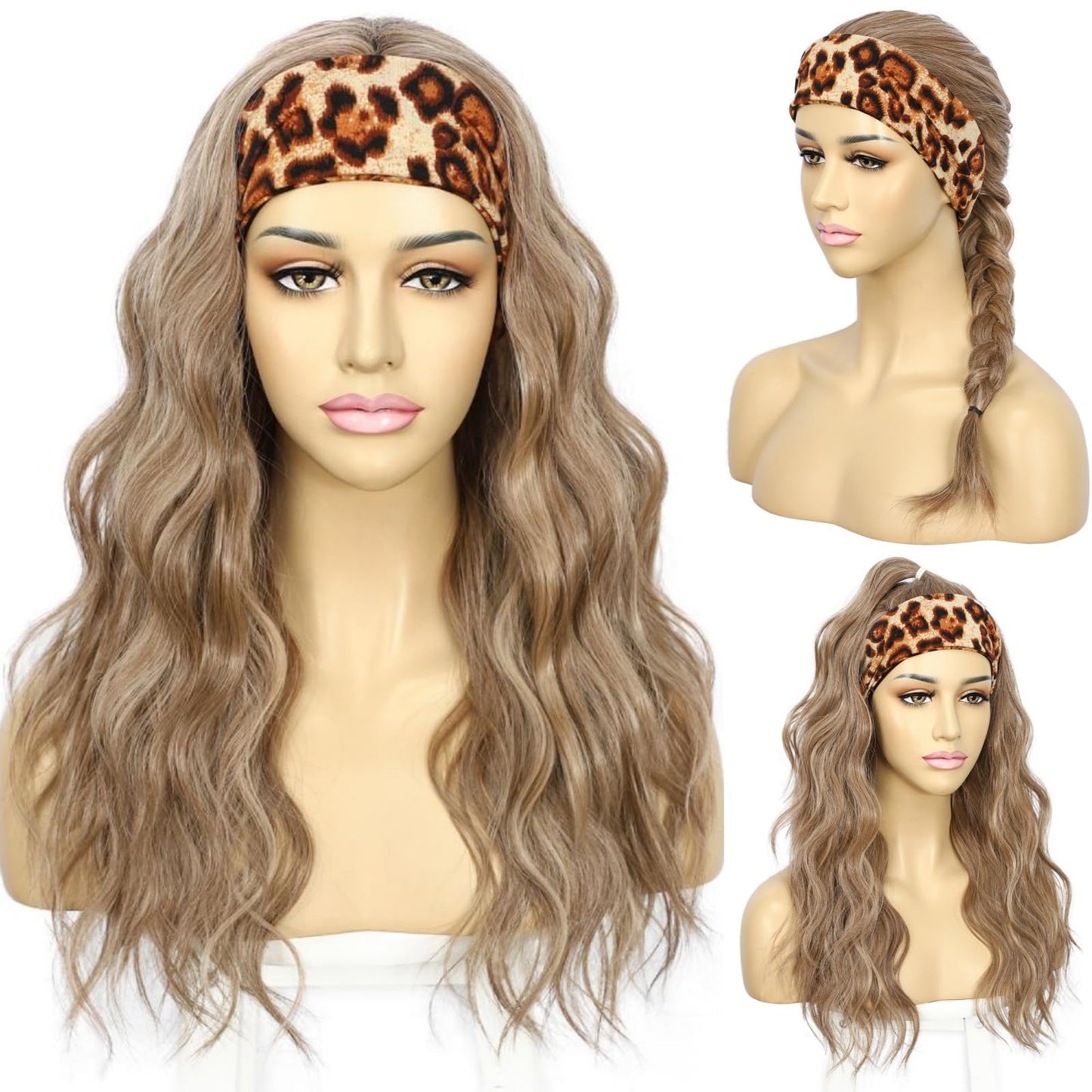 SAPPHIREWIGS Brown Headband Wigs for Women Body Wavy Headband Wigs Highlight Natural Brown Hair Put On and Go Glueless Half Wig