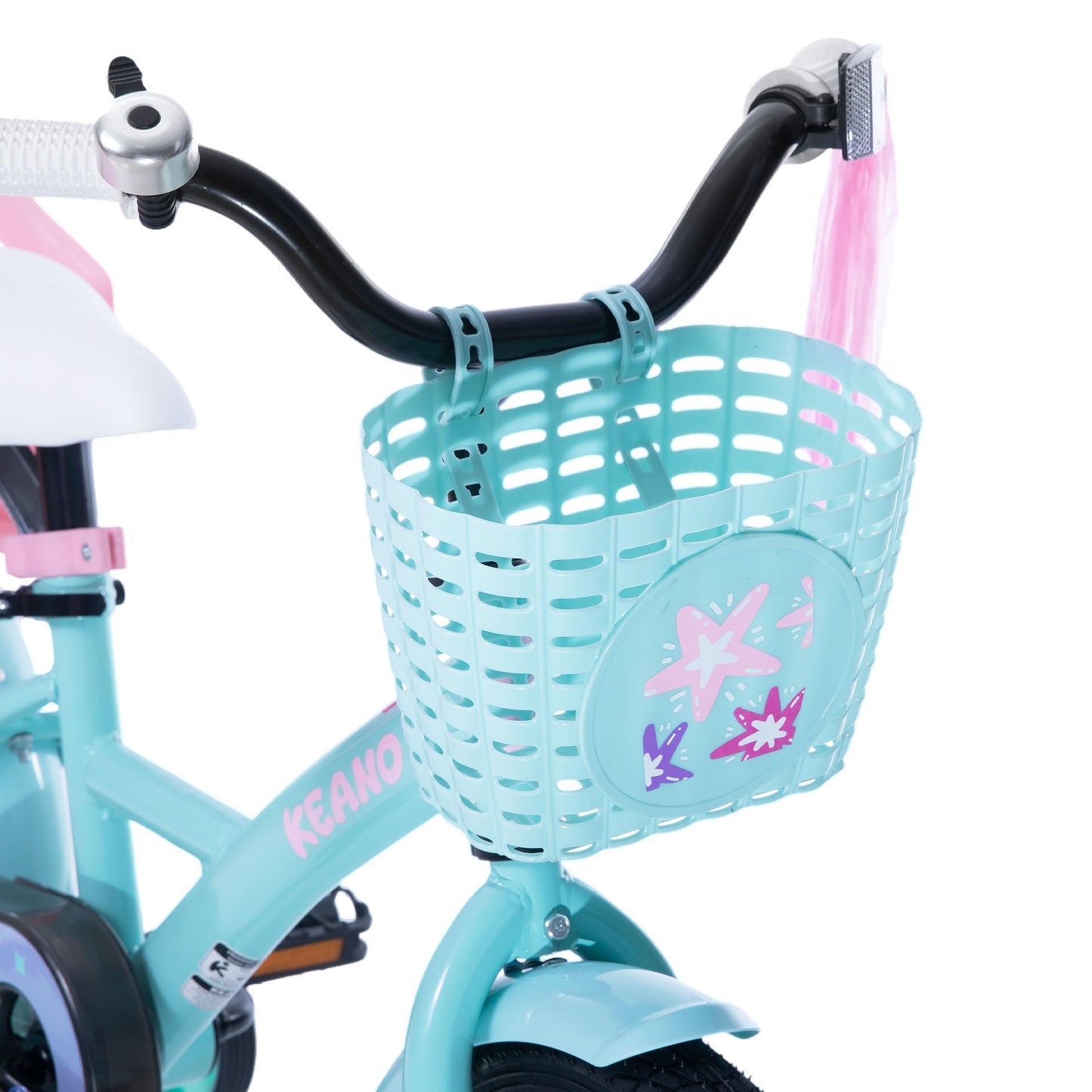 KEANO Zinnia 14 Inch Kids Bike for Girls Ages 3-5 Years, 14 Inch Girls' Bikes with Training Wheels, Streamers, Basket and Doll Seat, Children Bicycles Green