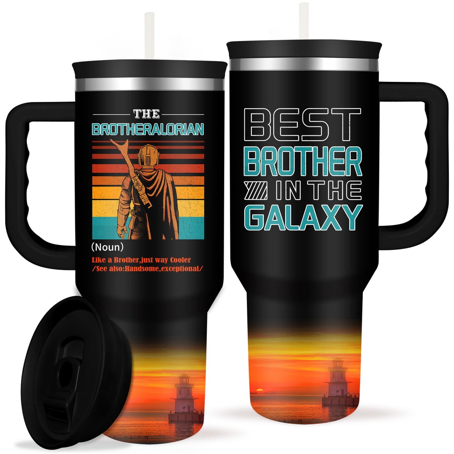 Cool Brother Tumbler with Handle Cool Gifts for Brothers Best Brother in the Galaxy 40oz Insulated Coffee Tumbler with Straw Lid Christmas Father's Day Present for Brothers