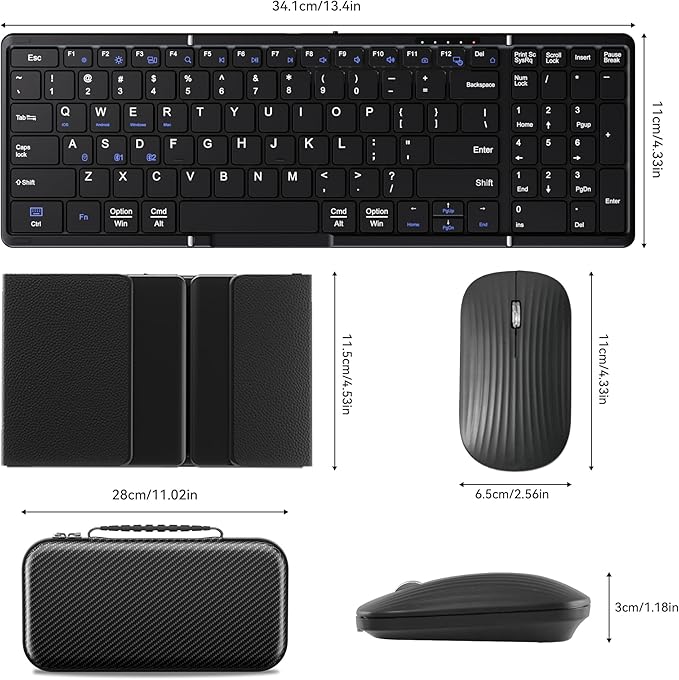 Foldable Keyboard and Mouse, USB-C Rechargeable Folding Wireless Bluetooth Keyboard Combo, Full-Size Portable Travel Keyboard & Mouse for Business Travel, Compatible with Laptop iPad Tablet