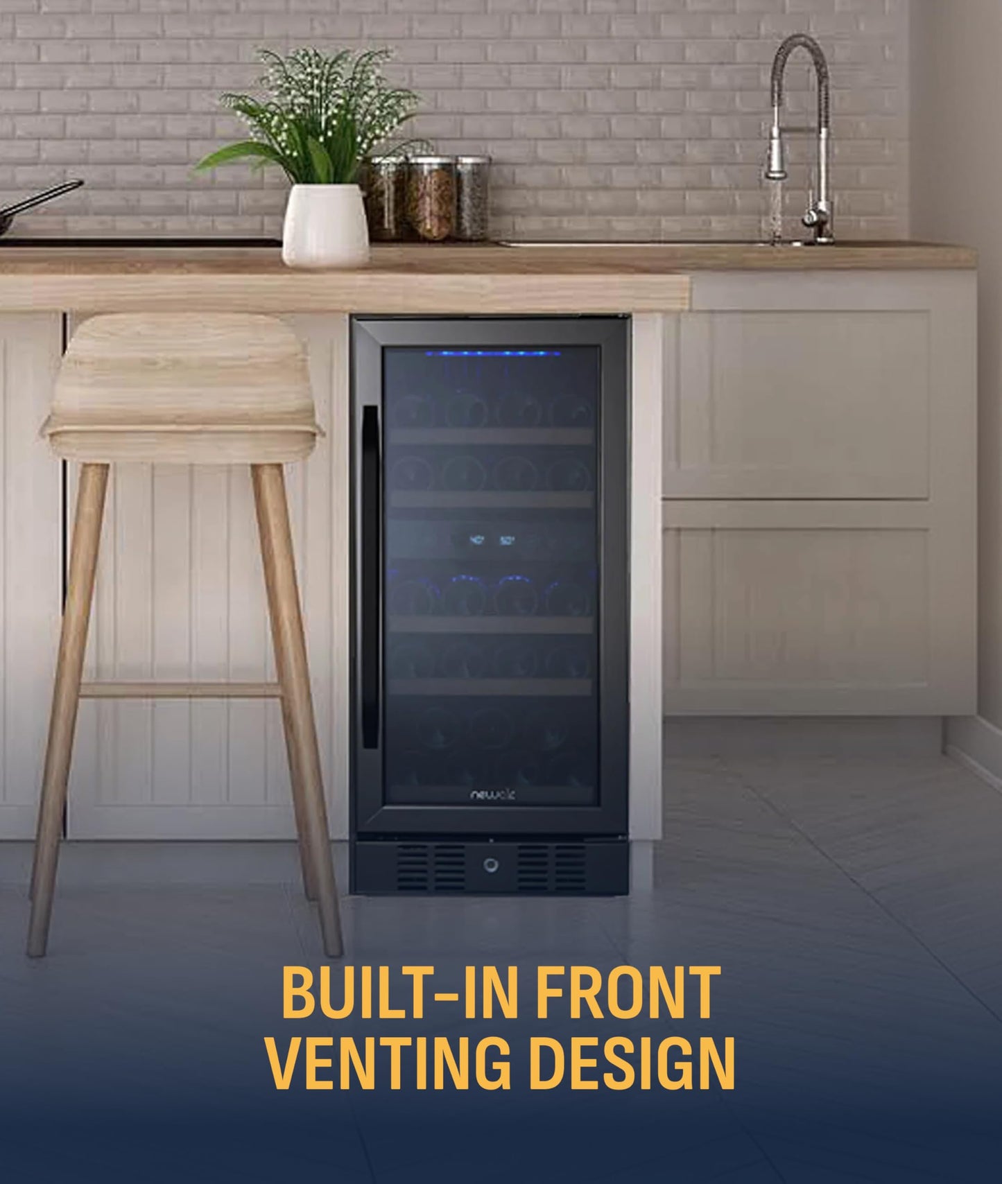 NewAir 15" Dual Zone Wine Fridge for 29 Bottles | Built-In or Freestanding Wine Cooler Refrigerator with Glass Door | Precision Cooling & Wood Shelves for Red and White Wines | Black Stainless Steel