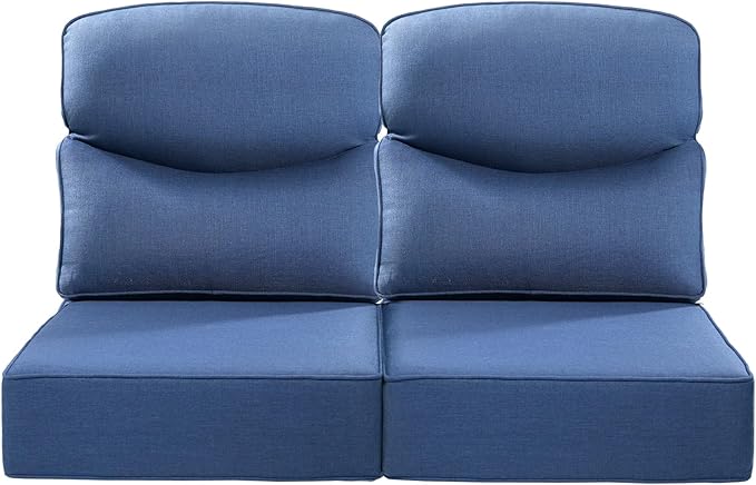 ACTREST Luxury 22x24/22x25 6-Inch Smile Outdoor Seat Cushions Set of 2 - Superior Comfortable Water-Resistant Patio Chair Cushion for Rattan Dining Swivel Chairs Loveseat Sectional Sofa - Navy Blue