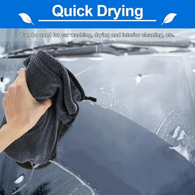 CICMOD Car Drying Towels 35"x24" Large Microfiber Towels for Car Detailing Gray - 2 Pack