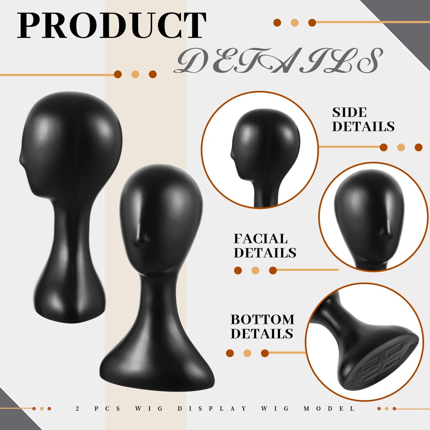 Leinuosen 2 Pcs 16 Inch Professional Mannequin Head Plastic, Realistic Durable Women Model Torso Styling for Wig, Making Styling