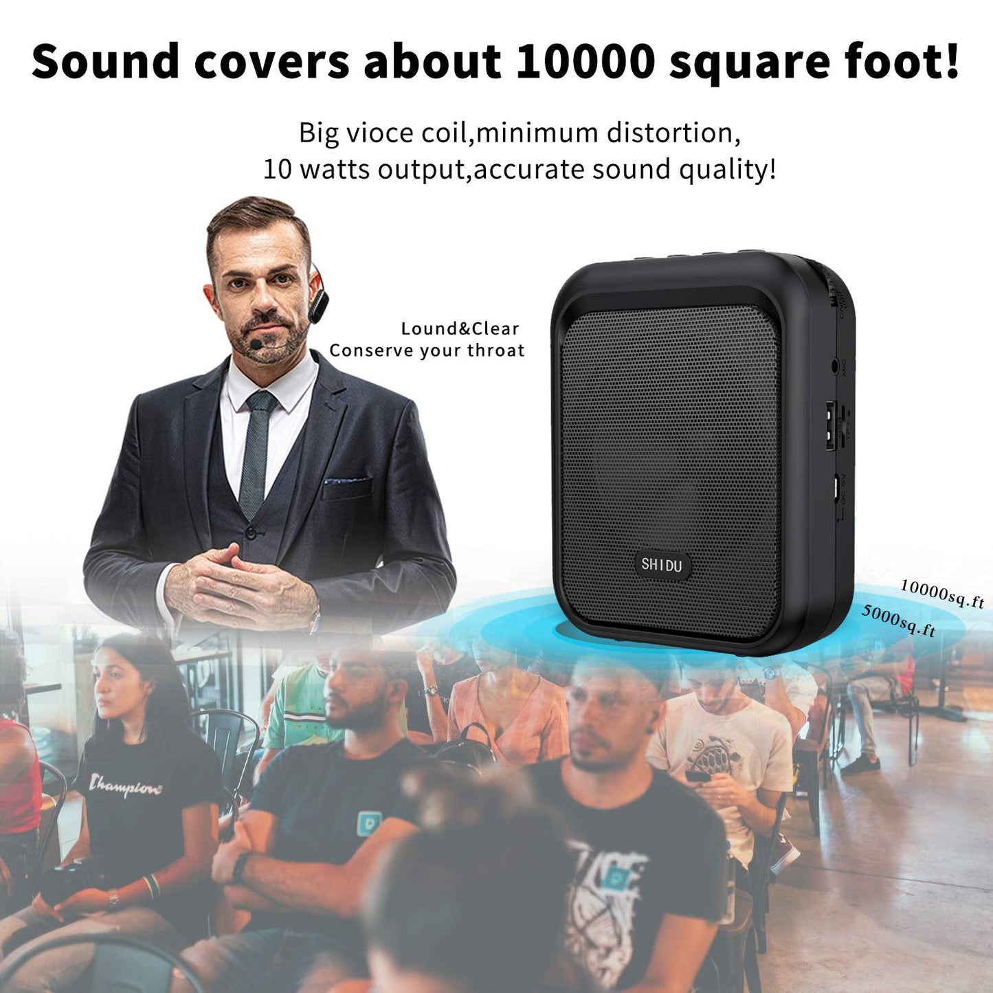 Shidu Mini Voice Amplifier Portable Bluetooth Speaker With Uhf Wireless Microphone Headset 10W 1800Mah Pa System Supports Mp3 Fo