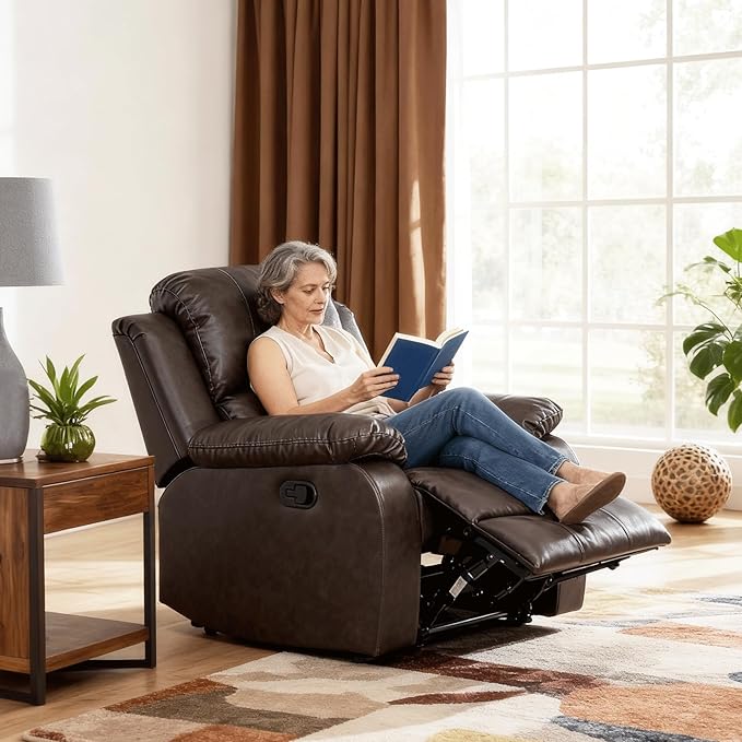Saxum Tegmen Living Room Furniture Sets, Leather Recliner Sofa, Sectional Chair with Deep Seat, 1 Piece Furniture for Living Room/RV/Office (Chair, Brown Leather)