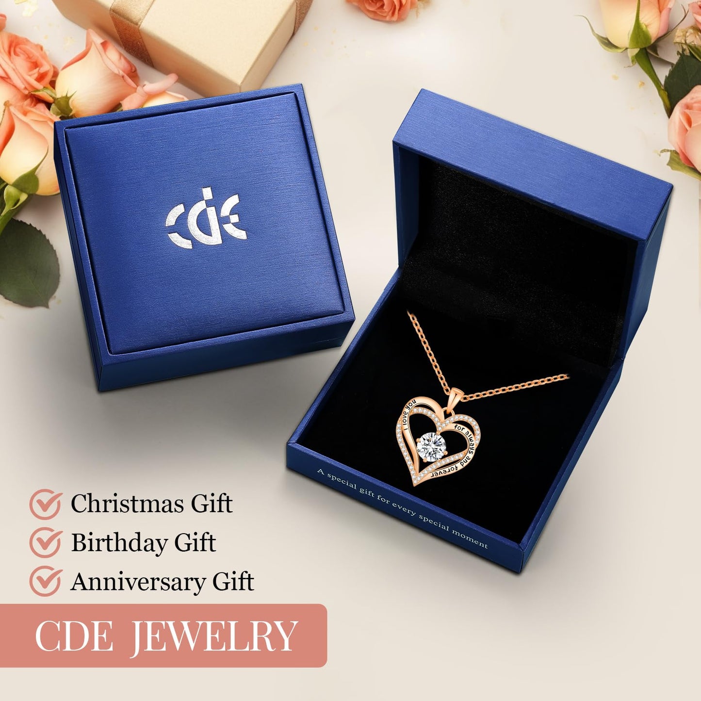 CDE Forever Love Heart Necklaces for Women, Mom, Girlfriend, Wedding Anniversary Birthday Mother Day Gift for Wife Girlfriend Jewelry with Birthstone Pendant