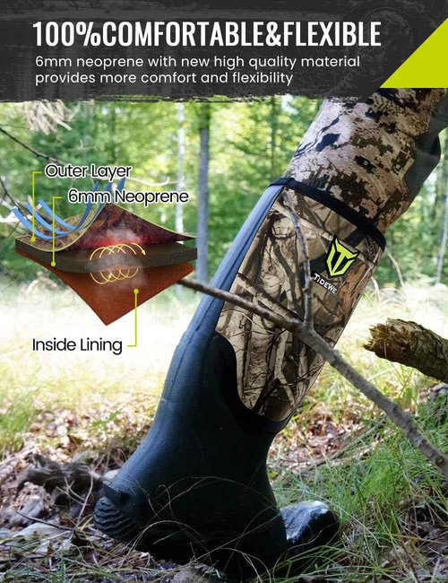 TIDEWE Rubber Boots for Men Multi-Season, Waterproof Rain Boots with Steel Shank, 6mm Neoprene Sturdy Rubber Outdoor Hunting Boots Size 12 (Next Camo G2)