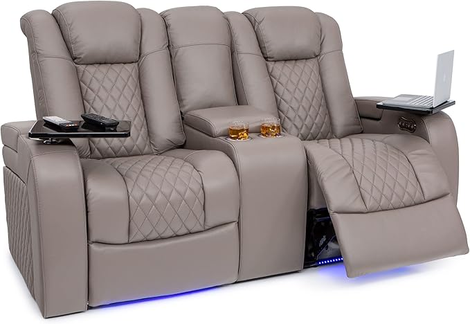 Seatcraft Anthem Italian Leather Loveseat w/Storage Console, Living Room, Power Headrest, Power Recline, Gray