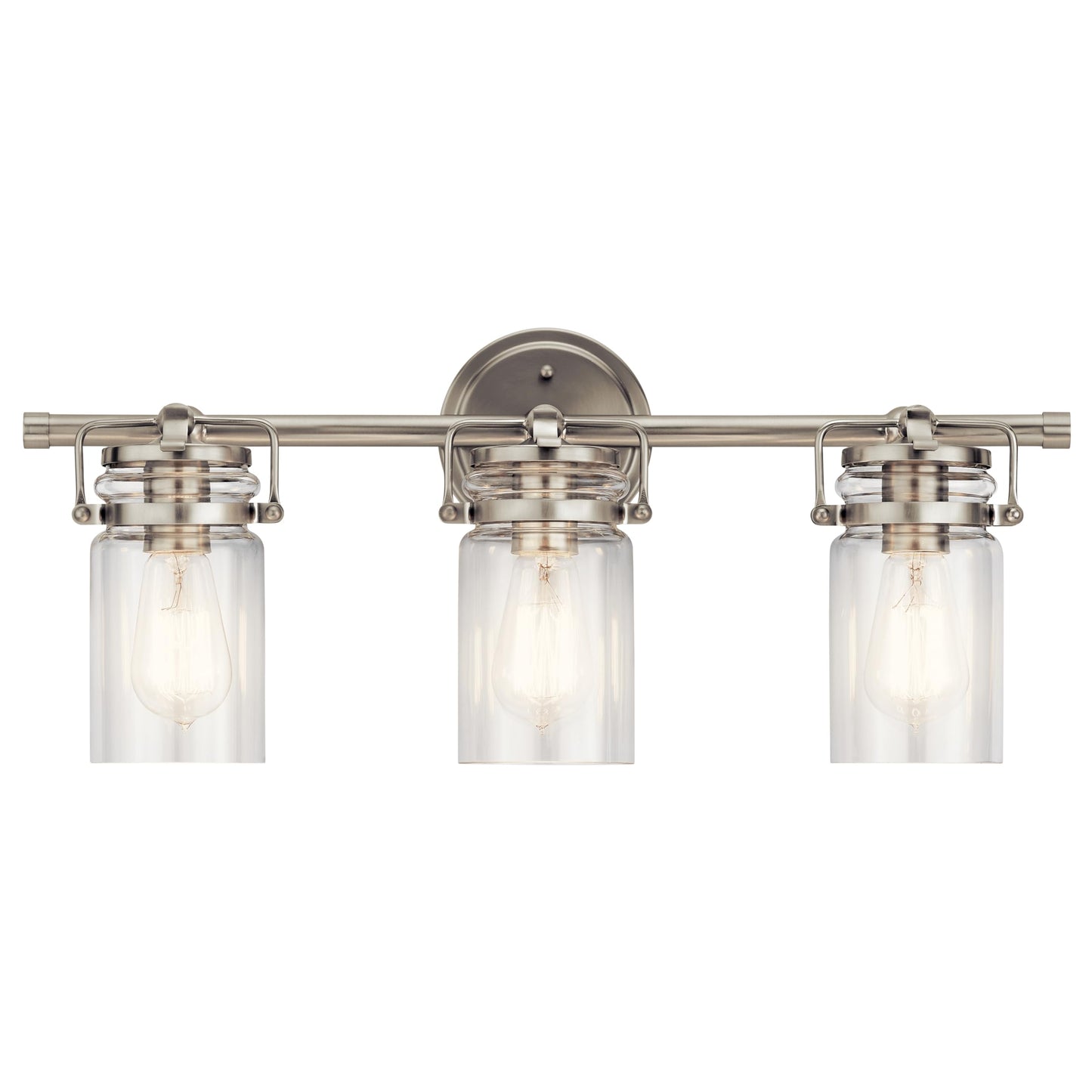Kichler Brinley 24" Vanity Light in Brushed Nickel, 3-Light Farmhouse Bathroom Vanity Light with Clear Glass, (24" W x 10" H), 45689NI