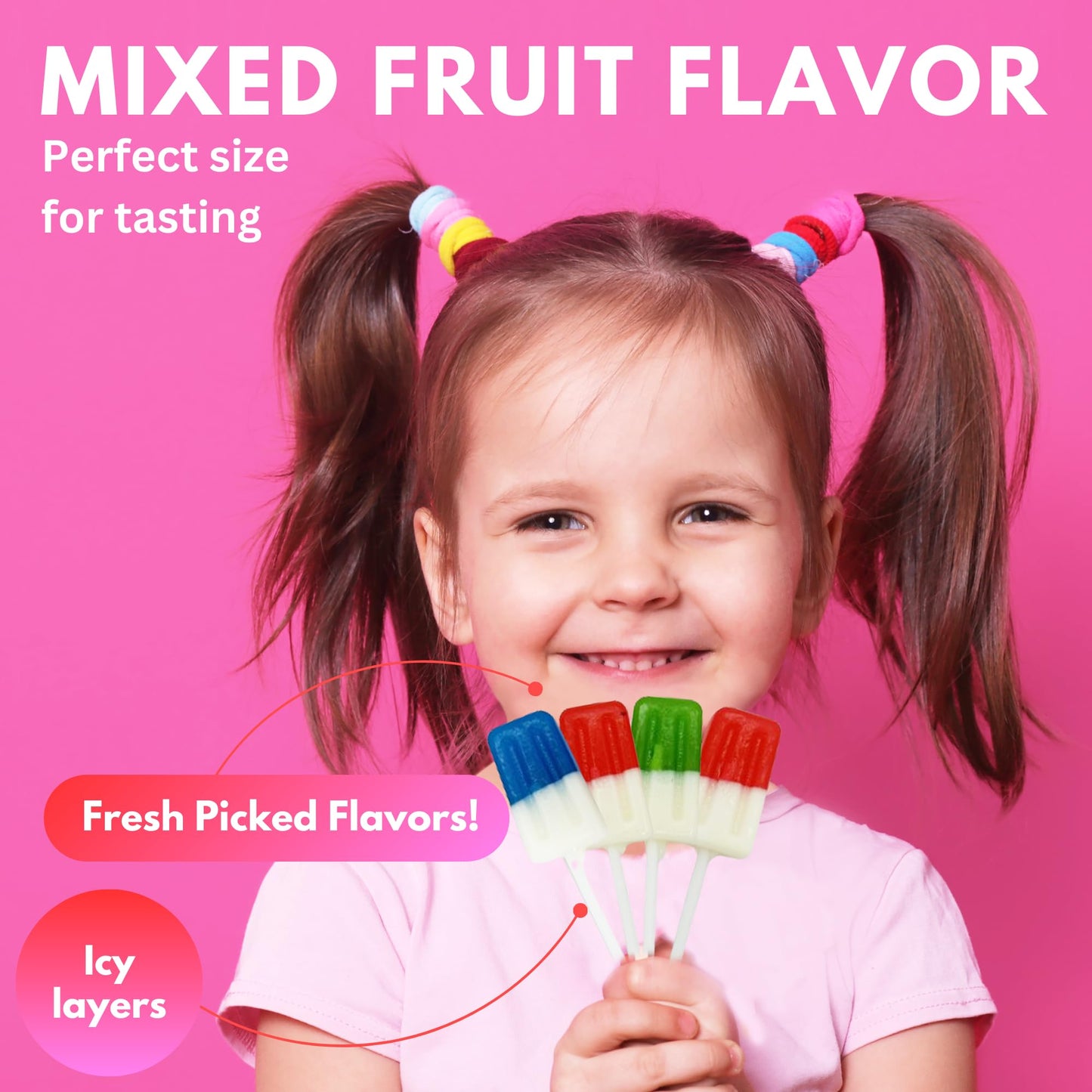 Fresh Finest Popsicle Shaped Ice Cream Lollipops - Individually Wrapped Suckers, Multicolor Lollipops Best for Summer, Goodie Bags, Party Favors - 70 Pack Bulk