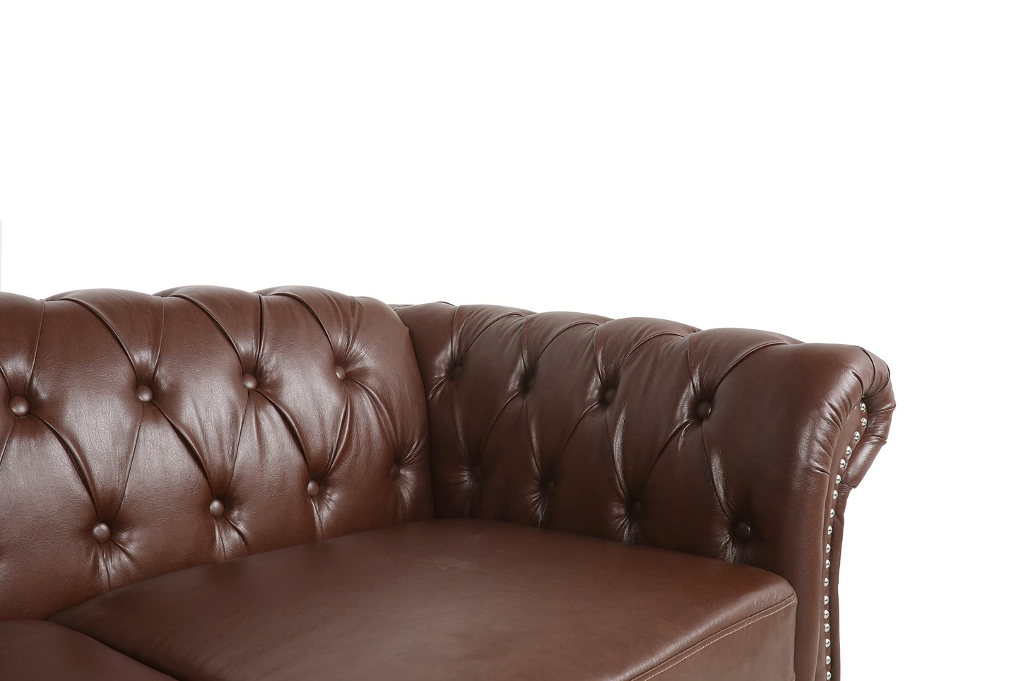 ONCIN Chesterfield Sofa Leather for Living Room, 3 Seater Sofa Tufted Couch Faux Leather with Rolled Arms and Nailhead for Living Room, Bedroom, Office, Apartment (Dark Brown)