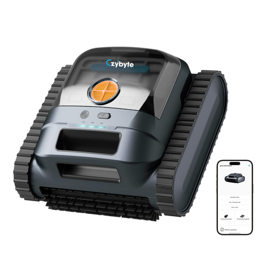 CZYBYTE Cordless Robotic Pool Vacuum Cleaner, Intelligent Route Planning, Wall & Waterline Climbing, 120-Min Runtime, for Above Ground/Inground Pools up to 2000 sq. ft, APP Support,Orange