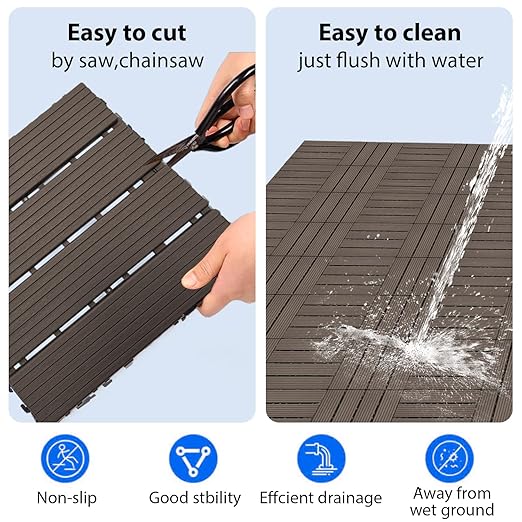 27 PCS 12x12 Inch Interlocking Deck Tiles - Waterproof All-Weather Outdoor Patio Flooring for Pool, Balcony, Backyard, Porch & Garden, Chocolate