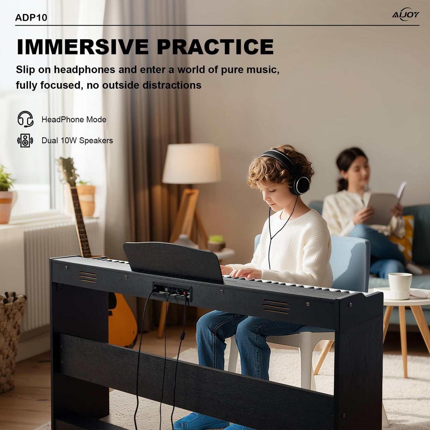 AiJoy 88 Key Digital Piano with Semi-Weighted Keys, Electric Piano Keyboard for Beginners, Dual Speakers & Triple Pedal, Support MIDI USB, Compact & Elegant Design, Birthday Gift ADP10